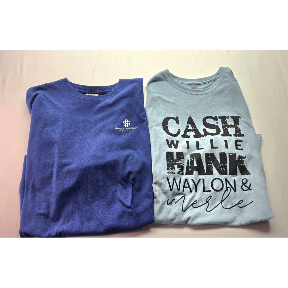 Simply Southern Cow & Next Level Country Legends Graphic Tee Bundle Blue L 2pc - Picture 1 of 3